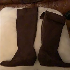 Tall faux suede wedge boots